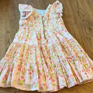 Haute Hippie girls 5T Pink Floral Ruffle Tiered Dress with Button Front